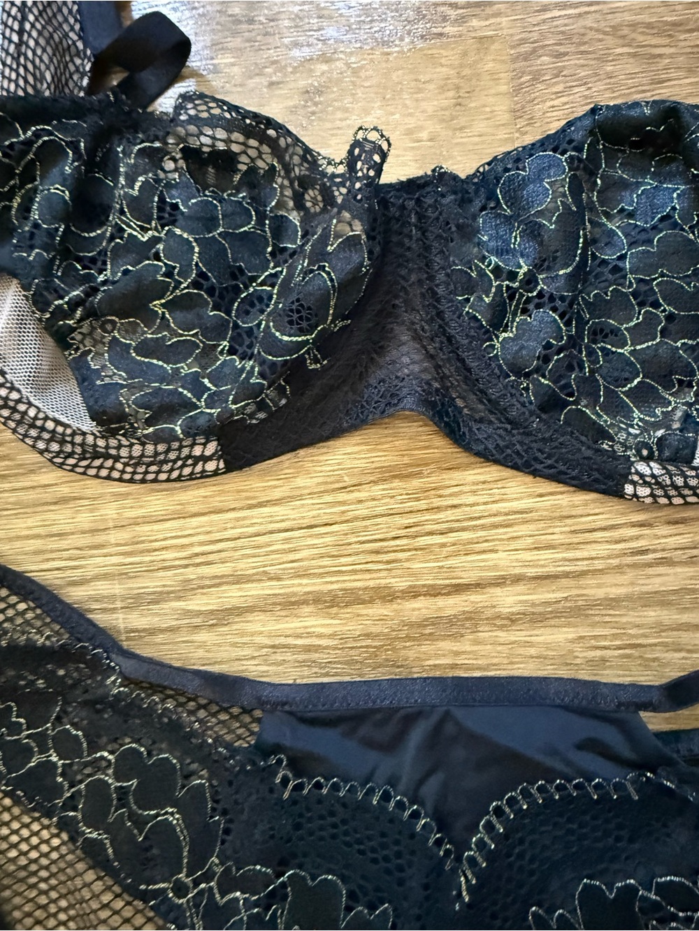 Adore Me Black Lace Bra and Matching Briefs 36D and L